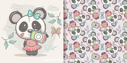 Cute panda seamless pattern cartoon vector