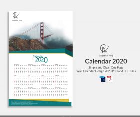 Damas: Simple and Clean One Page Free Wall Calendar Design Template 2020