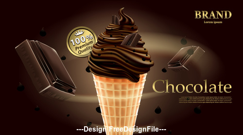 Delicious chocolate ice cream and chocolate vector