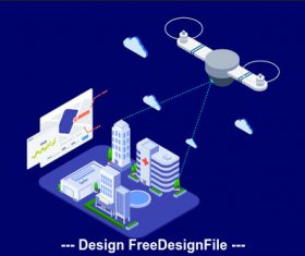 Drones survey and mapping isometric Illustration vector
