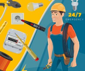 Electrician professional and tool kit vector