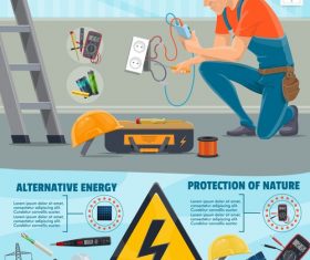 Electrician repair cartoon banner background vector