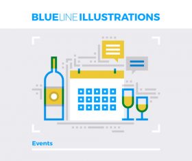 Events blue line vector illustration concept