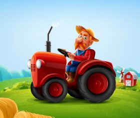Farmer driving a tractor cartoon Illustrations vector