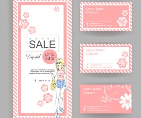 Fashion elegant girl in stylish clothes card vector