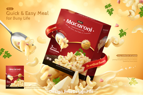 Fast food macaroni advertisement 3d illustration vector