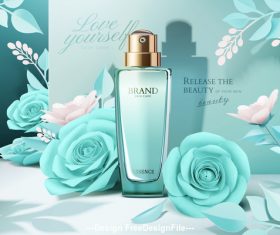 Flowers and cosmetic set ads template vector