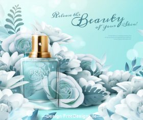 Flowers and perfume ad template vector