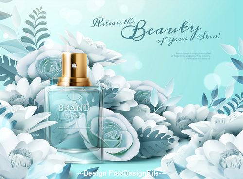 Flowers and perfume ad template vector