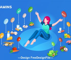 Food vitamins content cartoon illustration vector