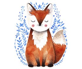 Fox hand drawn watercolor animals vector