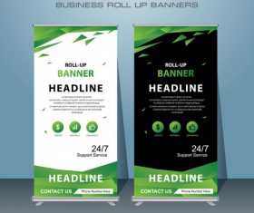 Geometry green and black roll banner design vector template