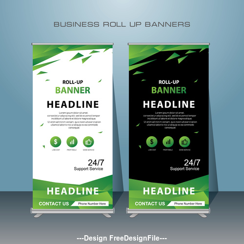 Geometry green and black roll banner design vector template