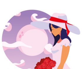 Girl and red rose flower vector