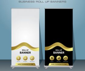 Golden stripes and white and black roll banner design vector template