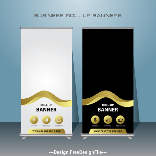Golden stripes and white and black roll banner design vector template