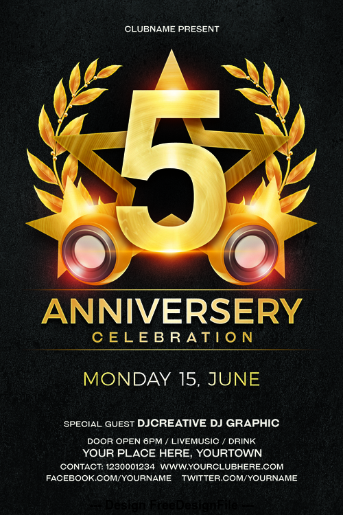 Golden with black styles Anniversary Party Flyer psd template