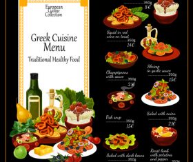 Greek cuisine menu vector