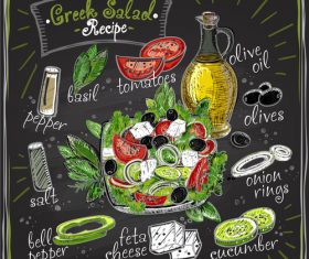 Greek salad reciept menu vector