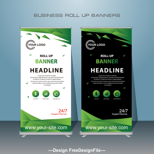 Green and black roll banner design vector template