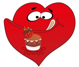 Heart cartoon eating food vector