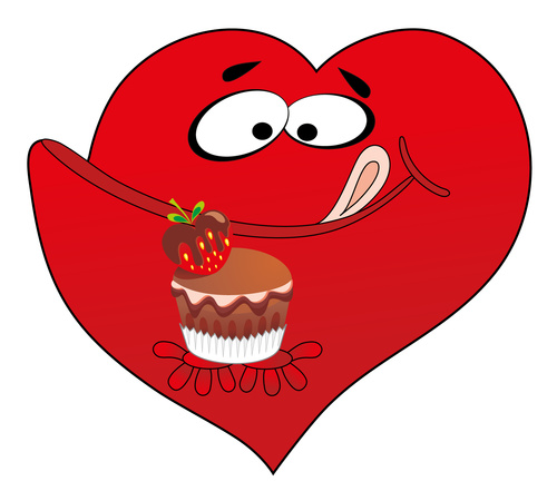 Heart cartoon eating food vector