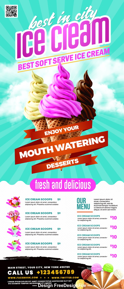 Ice Cream Shop Roll-up Banner PSD Template