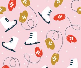 Ice skates and gloves seamless background card vector