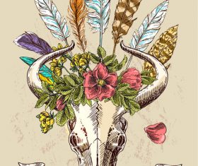 Indian tribe feathers animal skull decoration vector