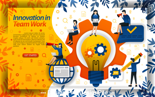 Innovation in team work business template vector