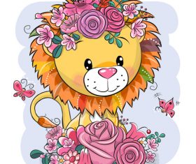 Lion wearing wreath cartoon 3d illustration vector