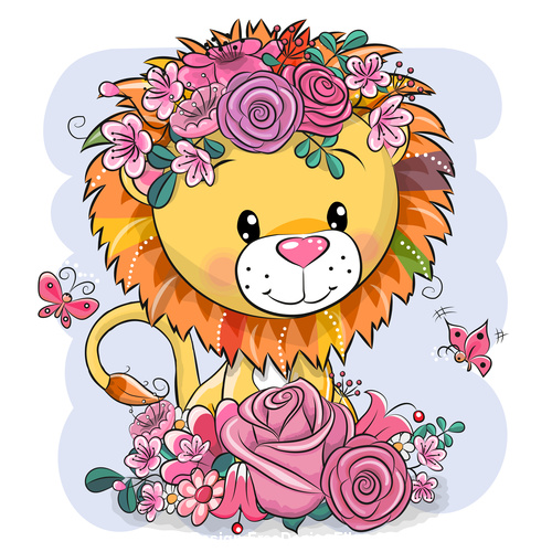 Lion wearing wreath cartoon 3d illustration vector