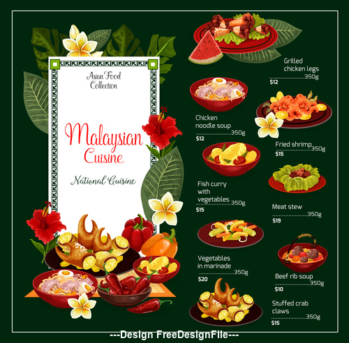 MALAYSIAN cuisine menu vector