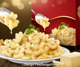 Macaroni advertisement 3d illustration vector