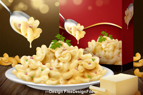 Macaroni advertisement 3d illustration vector