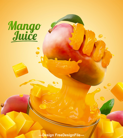 Mango juice banner ads vector illustration