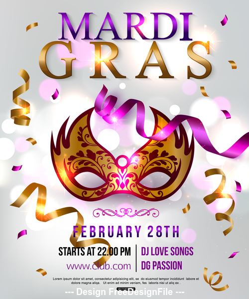 Mardi gras masquerade party flyer vector