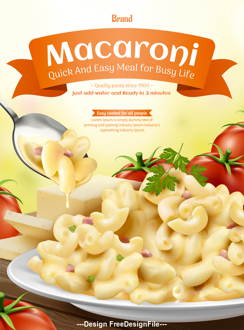 Meal for busy life macaroni ad 3d illustration vector