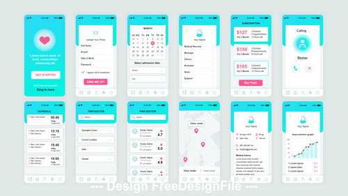 Medicine Mobile App UI Kit vector