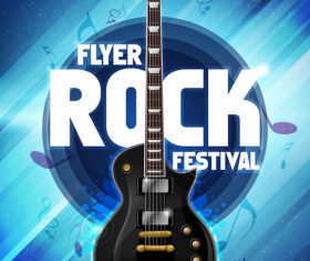 Music festival blue flyer guitar vector