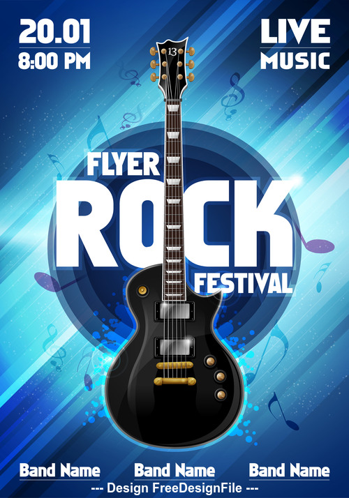 Music festival blue flyer guitar vector