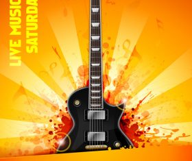 Music festival orange flyer guitar vector
