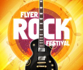 Music festival orange flyer guitar vector