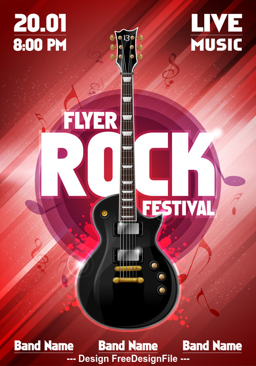 Music festival rot flyer guitar vector