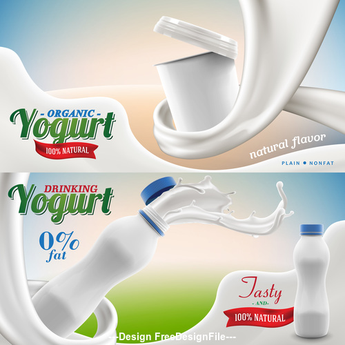 Natural yogurt blank bottle in milk swirl branding ready ads vector