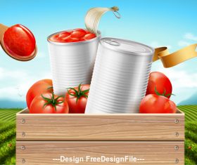 Organic tomato canned advertising poster vector