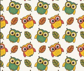 Owl and leaves seamless pattern vector