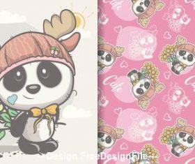 Panda and flower cartoon seamless pattern vector