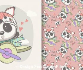 Panda cartoon on the plane seamless pattern vector