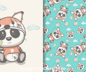 Panda holding balloon cartoon seamless pattern vector